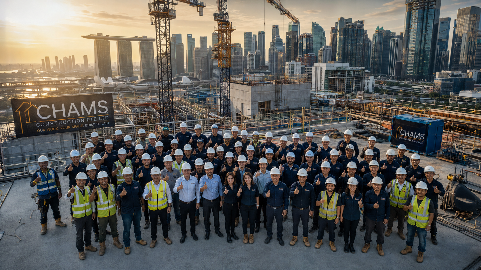 CHAMS construction team gathered on-site
